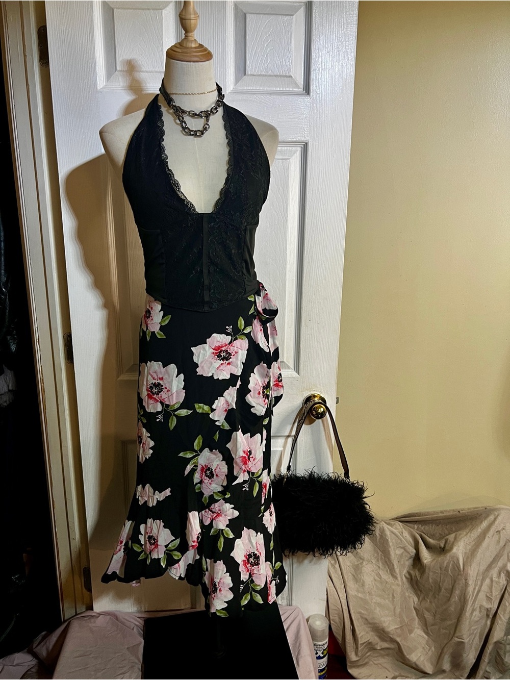 New F21 Wms Floral Ruffle Asymmetrical Boho Resort Summer Wrap Midi Skirt XL
